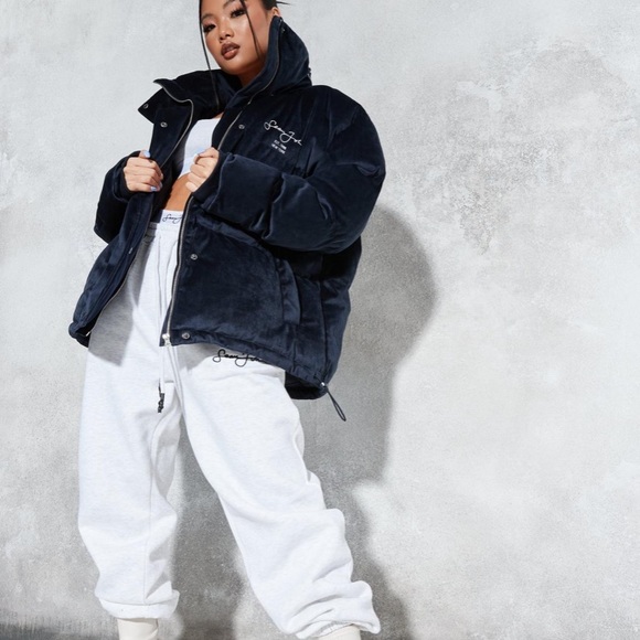 sean john x missguided navy premium velour oversized puff-a coat - Picture 4 of 7